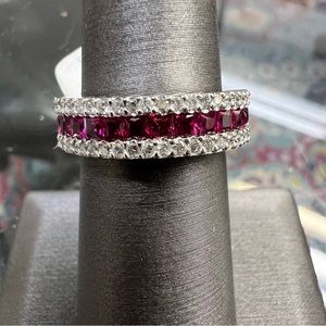 14k White Gold Diamond & Ruby Band Ring
